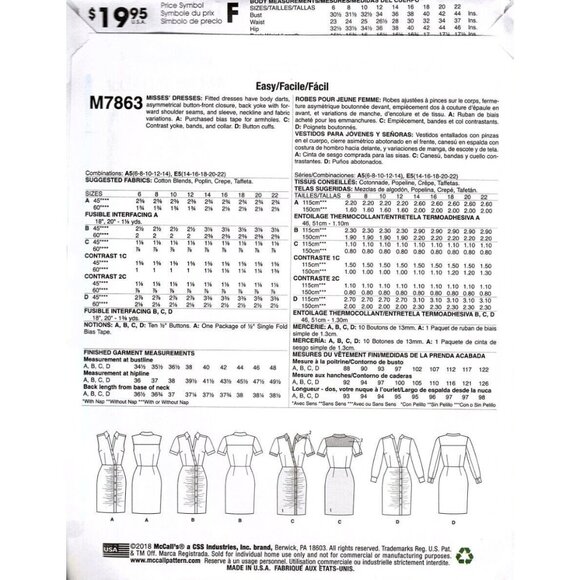 McCall's M7863 Misses 6 to 14 Easy Fitted Ruched Dresses UNCUT Sewing Pattern - Picture 2 of 2